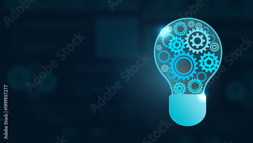 Fotografie A glowing light bulb filled with gears symbolizing innovation, creativity, and technology in a digital world