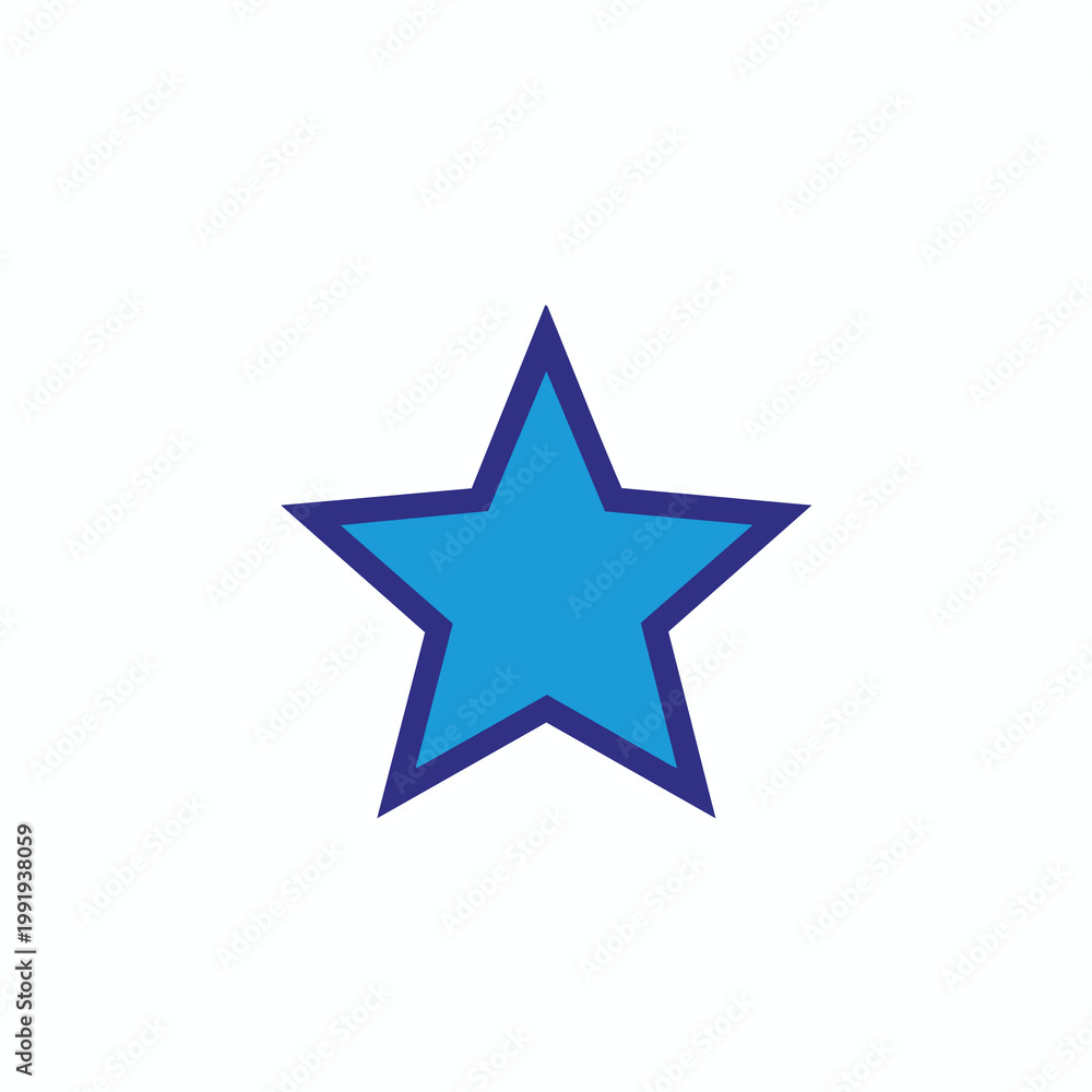 Fototapeta premium Simple blue five pointed star icon with dark outline.