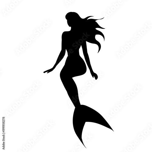 Silhouette of a sitting mermaid, vector