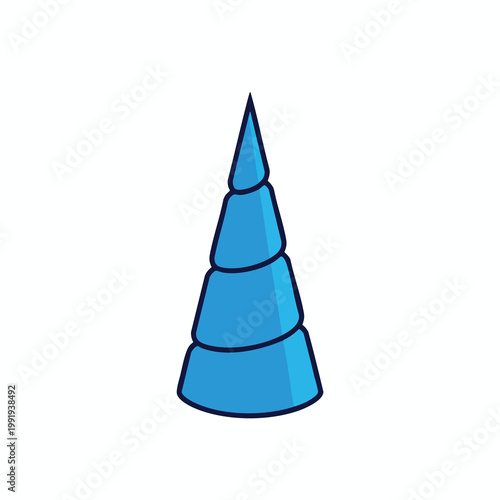 Isolated cartoon illustration of a blue spiral unicorn horn.