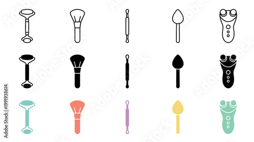 Various beauty and skincare tools are displayed in a clean, modern, and illustrative style, perfect for health and cosmetic themes.