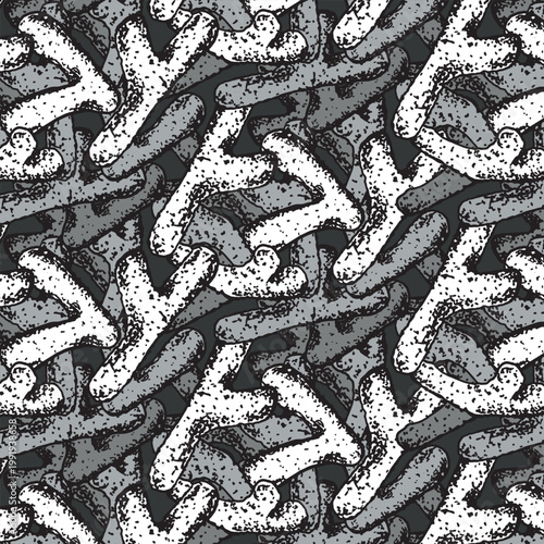 Bifidobacteria cells monochrome seamless pattern in engraved style. Vector pattern for medical, microbiological, and scientific purposes.