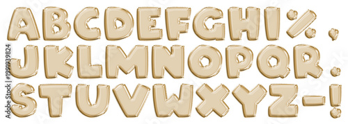 Foto Realistic Gold Foil Balloon Alphabet Collection, 3D Golden Inflated Letters and