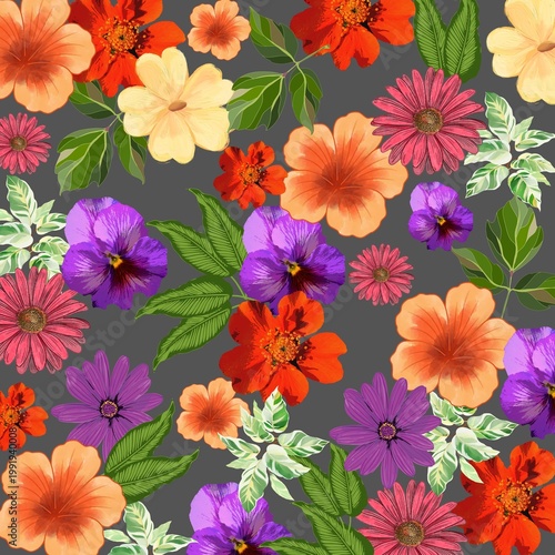Untitled design - 1Bright Floral Seamless Pattern on Dark Background