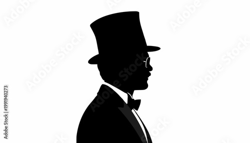 Gentleman Silhouette with Top Hat and Monocle – Vintage Victorian Style Character Vector
