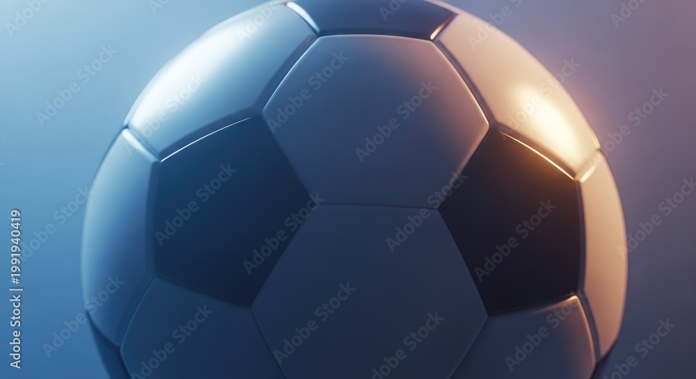 Naklejka premium Close-up abstract view of a classic black and white soccer ball, studio lighting