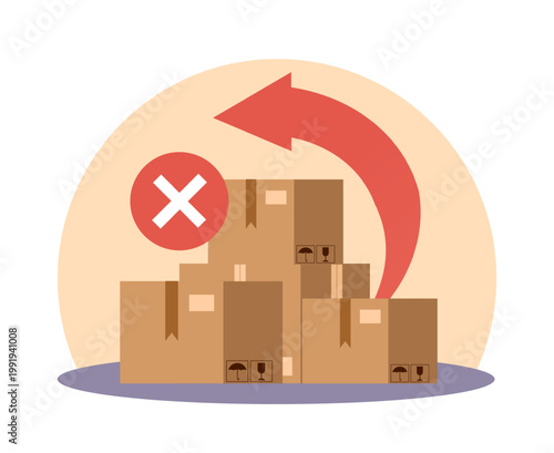 Cancellation of order. Return of product, unsuccessful delivery, rejected parcels inventory, cardboard boxes with goods, shipment reversal, logistics control vector cartoon isolated concept