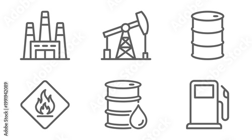 Vector graphic illustration of Oil and Gas Industry Icons Set, Vector EPS, Black and White, Industrial Symbols for Energy and Petroleum Business Vector
