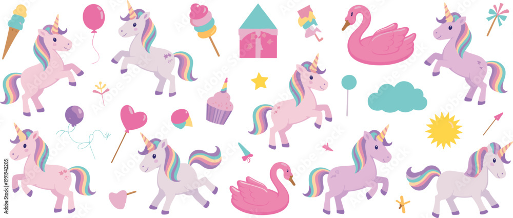 Obraz premium Magical Unicorns And Fantasy Elements In Pastel Colors