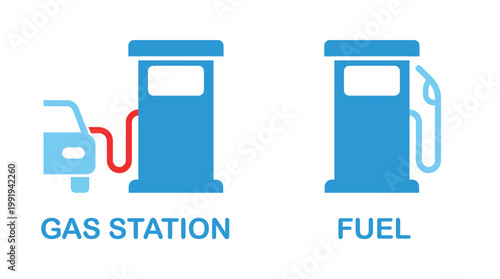 Vector graphic illustration of Gas Station Fuel Pump Icons Set, Vector Gasoline Station Symbol, Petrol Filling Station Illustration, Modern Style Vector