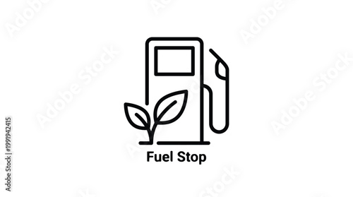 Vector graphic illustration of Eco Friendly Fuel Station Icon, Green Leaf Gas Pump, Sustainable Energy Symbol, Black Line Art Style Vector