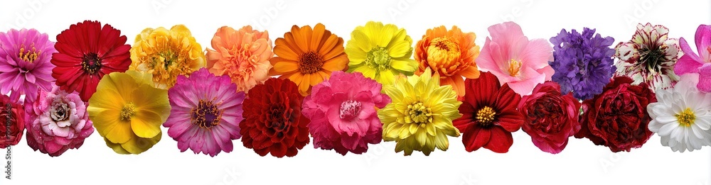 Fototapeta premium A vibrant, diverse border of numerous colorful, layered flowers