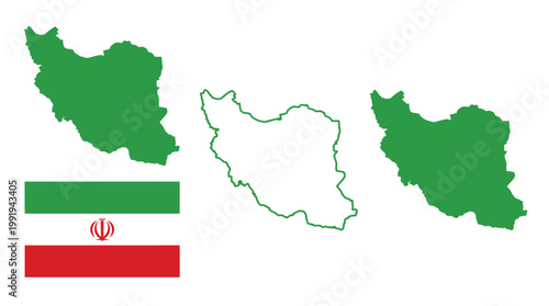 Vector graphic illustration of Iran Map and Flag Vector Illustration, Green Country Outline, Iranian National Symbol Vector