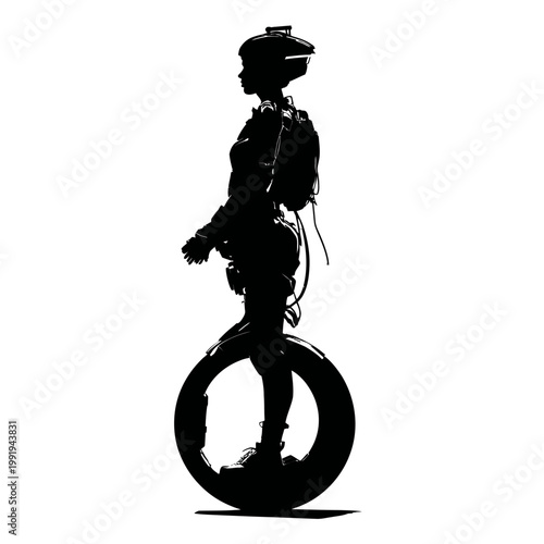 Silhouette of a person on monowheel.