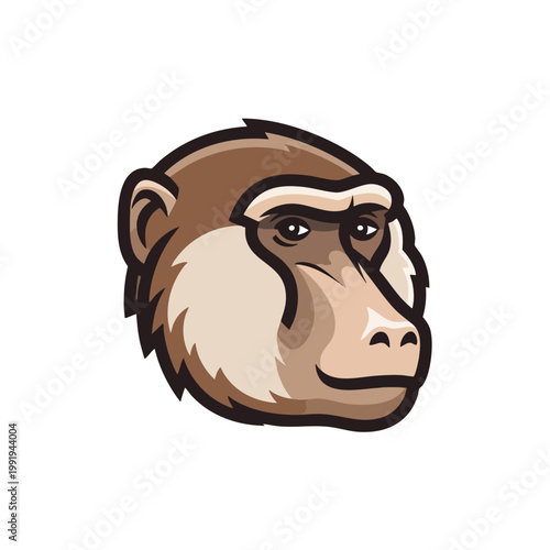 Stylized Vector Illustration of a Macaque Monkey Head Mascot.