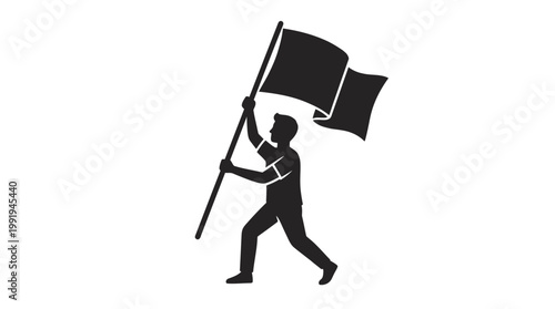 Vector graphic illustration of Protest man holding black flag icon, activism symbol, vector illustration Vector