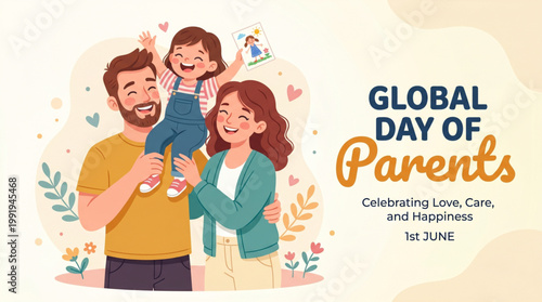 Global parents day family love concept with mother father and child joyful moment illustration warm emotion bonding design for greeting promotion vector