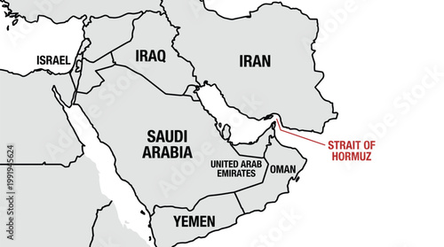 Vector graphic illustration of Strait of Hormuz map location, Middle East, vector illustration Vector