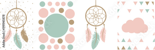 Dreamcatchers and geometric patterns in pastel colors