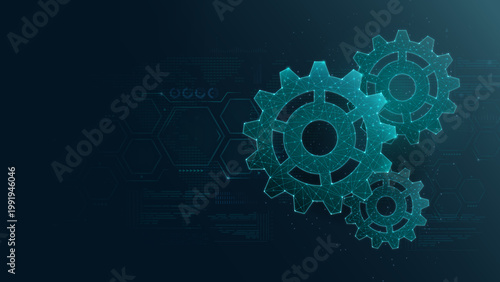 Futuristic gears illustrated with a digital design, symbolizing modern engineering and technological advancement in automation and robotics.