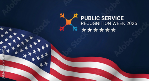American flag wave against dark blue, celebrating public service recognition. Symbolizing national unity, honor, and patriotic values. Free space