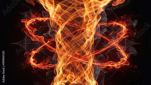 Vibrant Abstract Flames with Dynamic Swirls and Smoke Effects on Dark Background