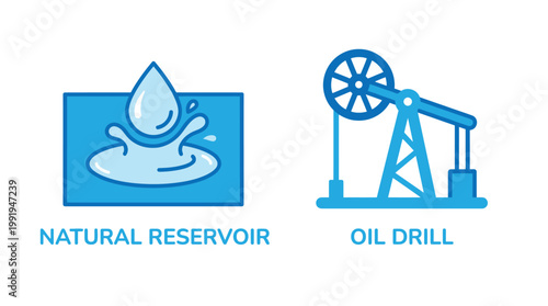 Vector graphic illustration of Oil and Water Icons, Natural Reservoir, Oil Drill, Vector Illustration Vector