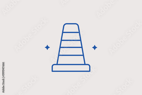 Traffic safety cone line icon for road work zones and temporary hazard marking. Cautionary Vector Illustration for construction site signs and driving school training layouts.