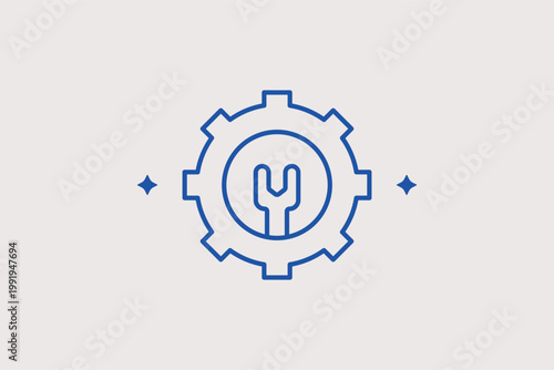 Gear with wrench inside line icon for technical settings and automotive repair services. Functional Vector Illustration for app configuration menus and maintenance scheduling platforms.