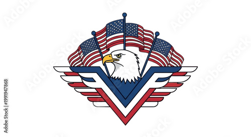 Patriotic eagle logo, American flag wings, vector emblem, USA symbol