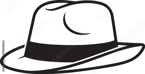 Classic fedora panama sun hat outline icon vector illustration. Summer vacation fashion headwear graphic element isolated. Black and white minimal line art design