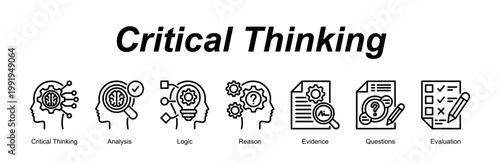 Critical Thinking banner web icon vector illustration concept with an icon of Critical Thinking, Analysis, Logic, Reason, Evidence, Questions, Evaluation