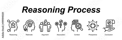 Reasoning Process banner web icon vector illustration concept with an icon of Reasoning, Rationale, Argument, Assumption, Context, Perspective, Conclusion