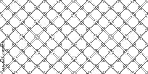 Seamless vector pattern featuring a black and white geometric lattice of circular interlocking links