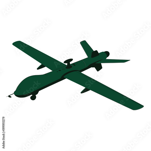 A dark green remotely piloted aircraft depicted from a high angle