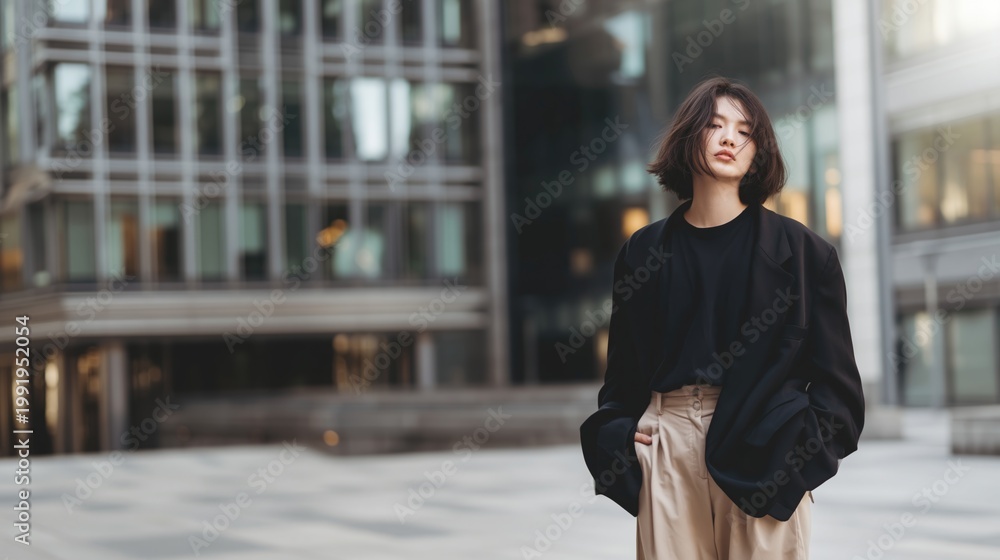 Obraz premium Woman Standing in Modern Urban Setting