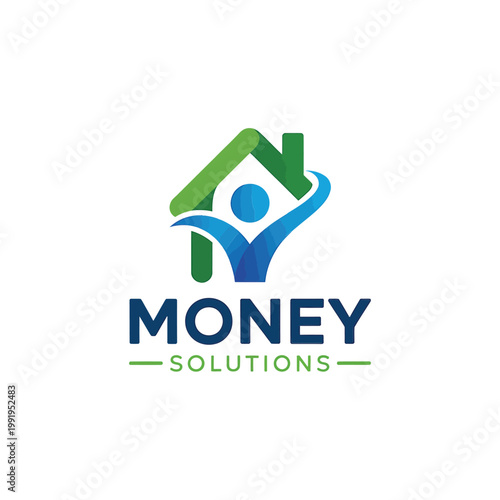 Abstract logo featuring a house shape with a person and the word money
