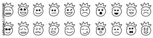 Set of cute hand drawn doodle emoji faces with various expressions, simple line art style isolated on white background, perfect for stickers, icons, social media, and design elements.