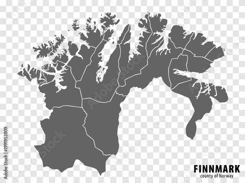 Blank map Finnmark is County of Norway. High quality map Finnmark County on transparent background for your web site design, app, UI.  Norway.  EPS10.