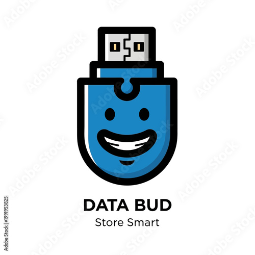 Blue Smiling USB Flash Drive Device.