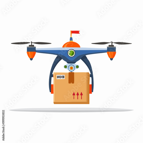 荷物を運ぶ配達ドローンのフラットイラスト（物流DX）