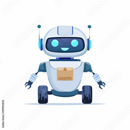 荷物を運ぶ自動配達ロボットのフラットイラスト（物流DX）