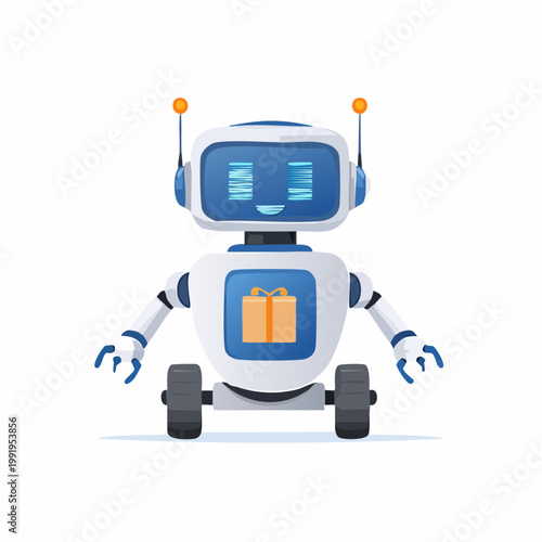 荷物を運ぶ自動配達ロボットのフラットイラスト（物流DX）