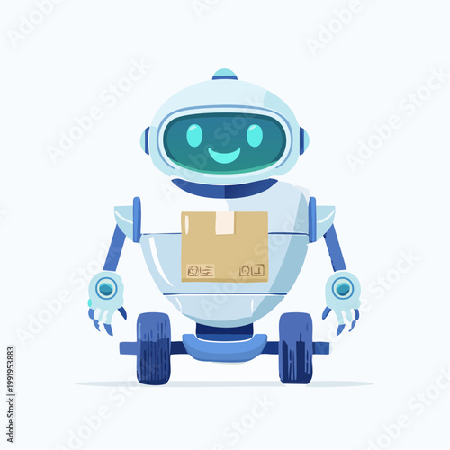 荷物を運ぶ自動配達ロボットのフラットイラスト（物流DX）
