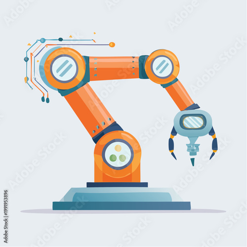 デジタル要素を備えた近未来的なロボットアームのフラットイラスト