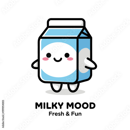 Cartoon milk carton with smiling face.