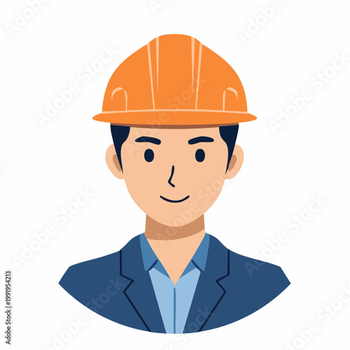 真剣な表情の男性作業員のフラットイラスト