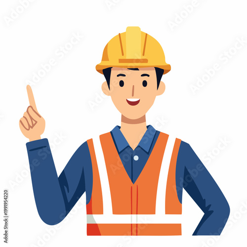 指示を出す男性作業員のフラットイラスト（アップ）