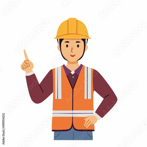 指示を出す男性作業員のフラットイラスト（アップ）