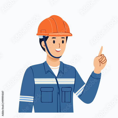 指示を出す男性作業員のフラットイラスト（アップ）